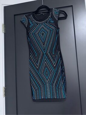 Arden B Black Mini Dress with Turquoise and Silver Studs